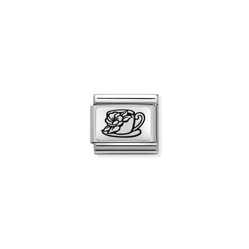 Nomination COMPOSABLE CLASSIC PLATTEN Element aus Edelstahl, mit 925er Silber verziert (26_(Tasse mit Blumen)) 330111/26