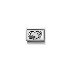 Nomination COMPOSABLE CLASSIC PLATTEN Element aus Edelstahl, mit 925er Silber verziert (28_(Herz mit Blumen)) 330111/28