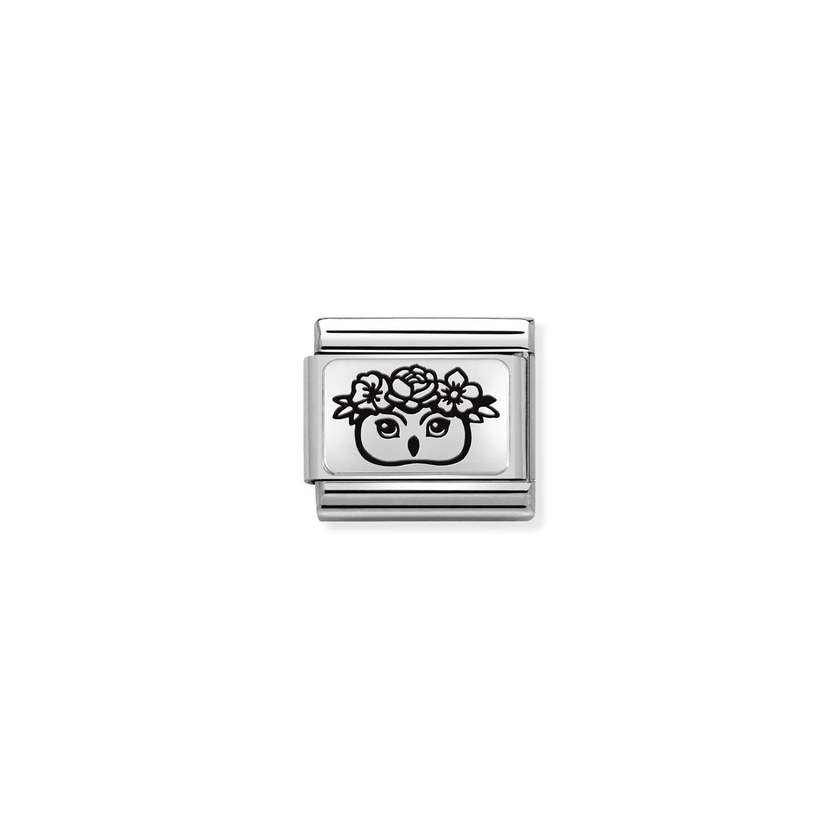 Nomination COMPOSABLE CLASSIC PLATTEN Element aus Edelstahl, mit 925er Silber verziert (30_(Eule mit Blumen)) 330111/30