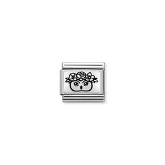 Nomination COMPOSABLE CLASSIC PLATTEN Element aus Edelstahl, mit 925er Silber verziert (30_(Eule mit Blumen)) 330111/30