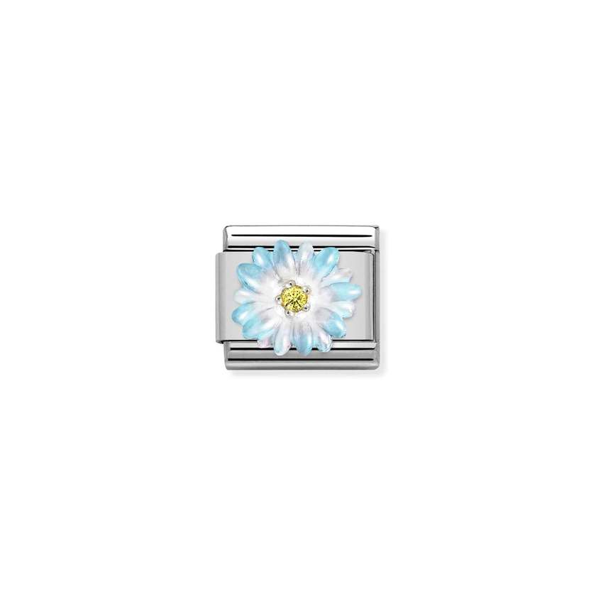 Nomination COMPOSABLE CLASSIC SYMBOLE Element aus Edelstahl, mit 925er Silber, Emaille und Cubic Zirkonia verziert (06_(Blume, Hellblau)) 330321/06