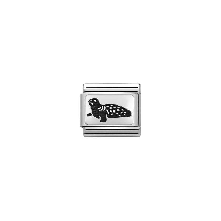 Nomination COMPOSABLE CLASSIC PLATTEN Element aus Edelstahl, mit 925er Silber verziert (37_(Schwarzer Seehund)) 330111/37
