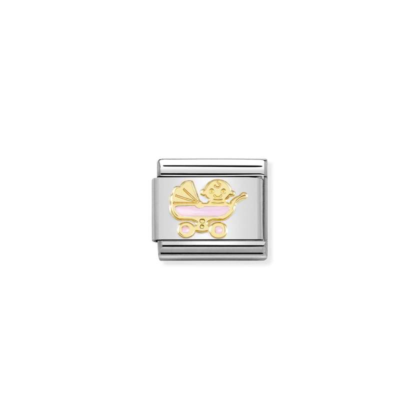 Nomination COMPOSABLE CLASSIC SYMBOLE Element aus Edelstahl, mit 18Kt Gelbgold und Emaille verziert, (60_(Kinderwagen neu, Rosa)) 030272/60