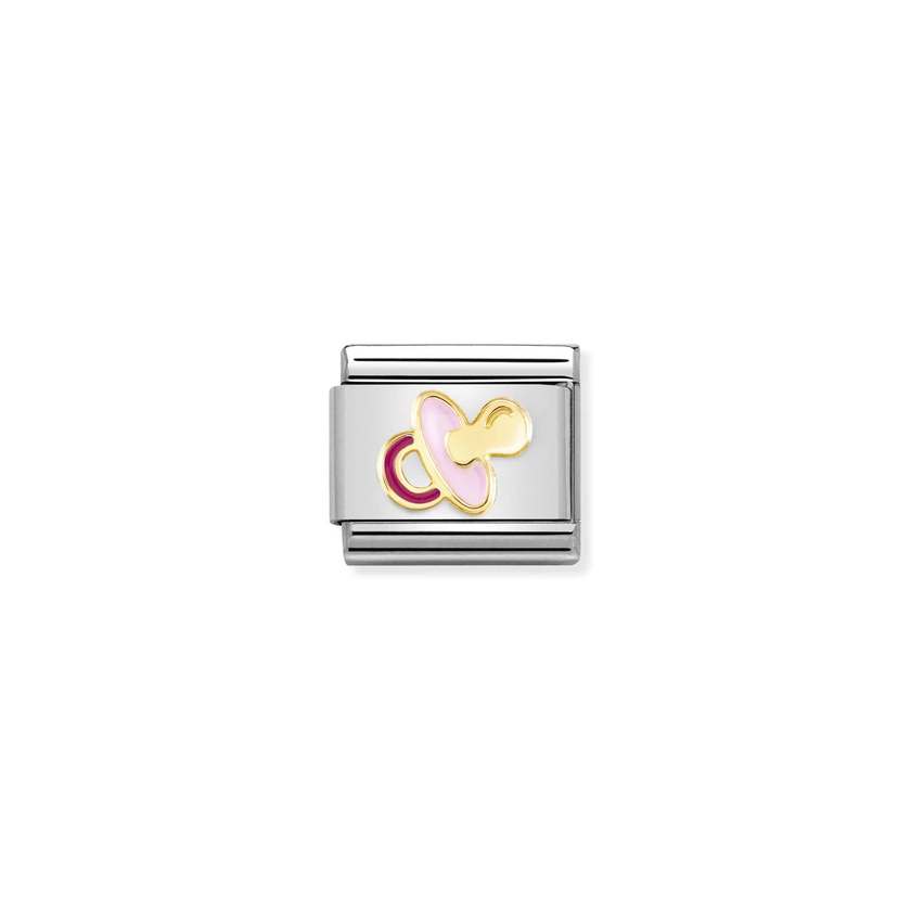 Nomination COMPOSABLE CLASSIC SYMBOLE Element aus Edelstahl, mit 18Kt Gelbgold und Emaille verziert, (62_(Schnuller neu, Rosa)) 030272/62