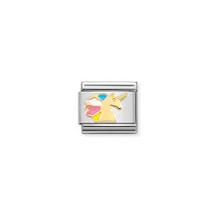 Nomination COMPOSABLE CLASSIC SYMBOLE Element aus Edelstahl, mit 18Kt Gelbgold und Emaille verziert, (68_(Einhorn, Color Mix)) 030272/68