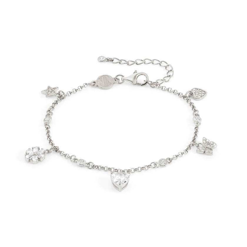Nomination SWEETROCK NATURE EDITION Armband aus 925er Silber, dazu mit Cubic Zirkonia besetzte Charm-Anhaenger (046_(Mix, Silber)) 148038/046