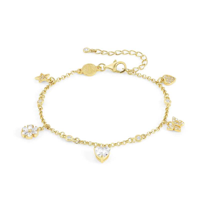 Nomination SWEETROCK NATURE EDITION Armband aus 925er Silber, dazu mit Cubic Zirkonia besetzte Charm-Anhaenger (048_(Mix, Gelbgold)) 148038/048