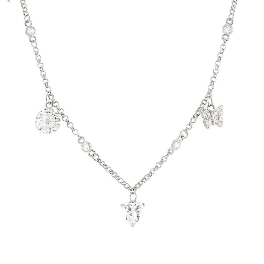 Nomination SWEETROCK NATURE EDITION Halskette aus 925er Silber, dazu mit Cubic Zirkonia besetzte Charm-Anhaenger (046_(Mix, Silber)) 148040/046