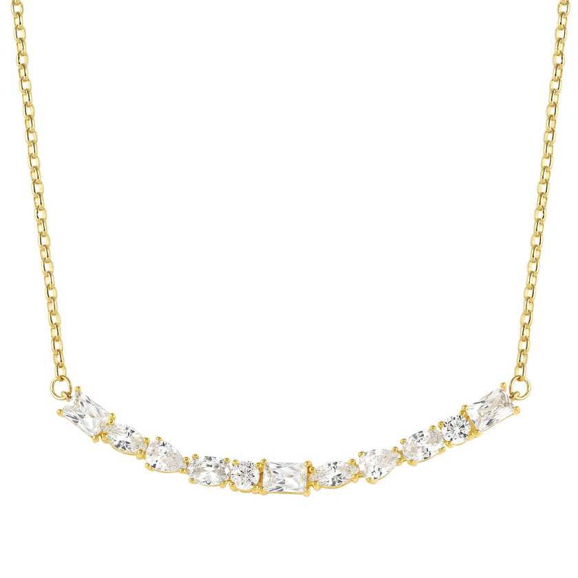 Nomination COLOUR WAVE Halskette aus 925er Silber, dazu mit Cubic Zirkonia in unterschiedlichen Formen besetztes Schmuckelement (014_(Weiss, Gelbgold)) 149802/014