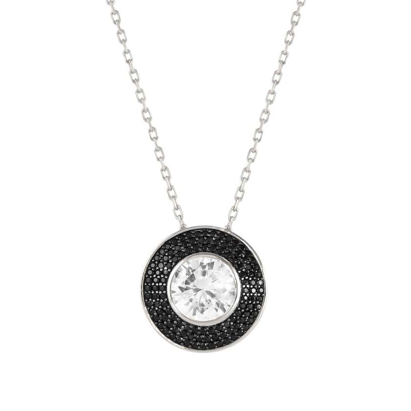 Nomination AUREA Halskette aus 925er Silber mit Scheibenanhaenger (gross), mit Cubic Zirkonia besetzt (011_Schwarz) 145704/011