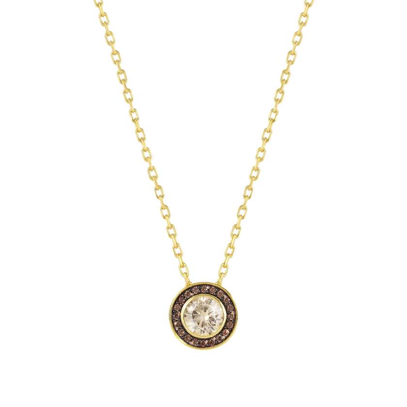 Nomination AUREA Halskette aus 925er Silber (vergoldet) mit Scheibenanhaenger (klein), mit Cubic Zirkonia besetzt (024_CHAMPAGNE) 145710/024