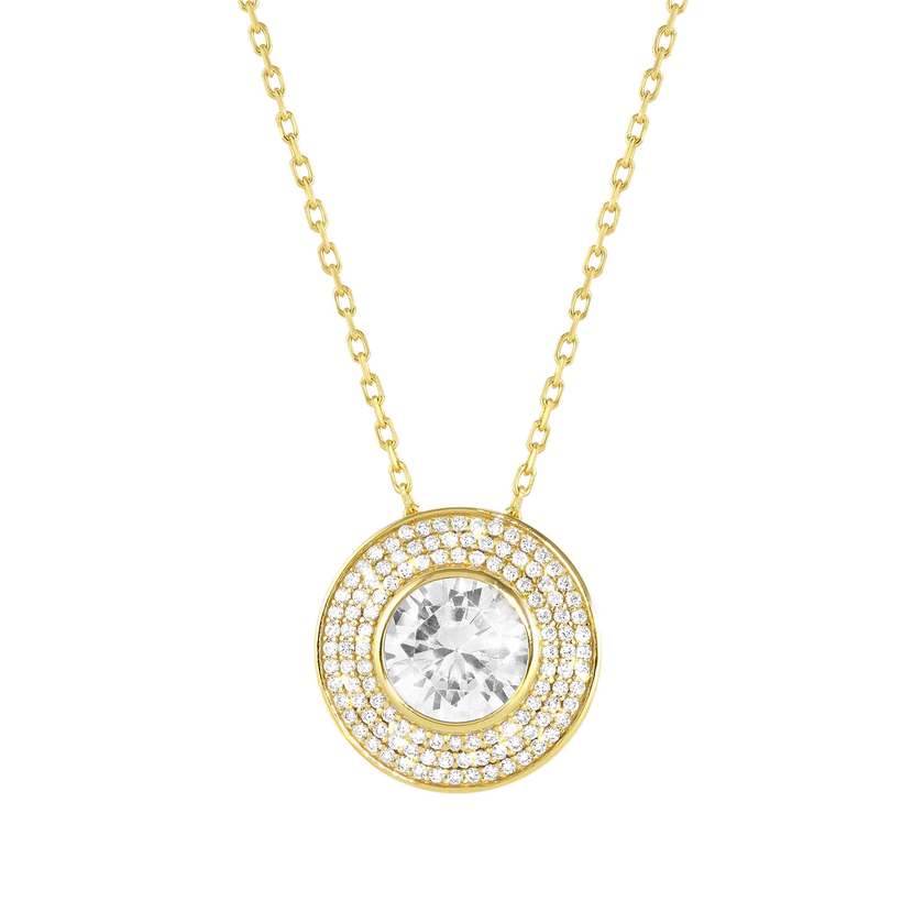 Nomination AUREA Halskette aus 925er Silber (vergoldet) mit Scheibenanhaenger (gross), mit Cubic Zirkonia besetzt (010_WEISS) 145711/010