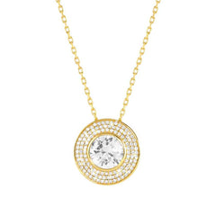 Nomination AUREA Halskette aus 925er Silber (vergoldet) mit Scheibenanhaenger (gross), mit Cubic Zirkonia besetzt (010_WEISS) 145711/010
