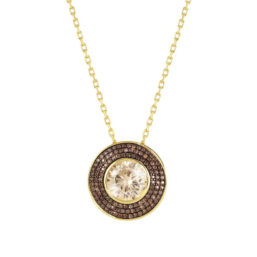 Nomination AUREA Halskette aus 925er Silber (vergoldet) mit Scheibenanhaenger (gross), mit Cubic Zirkonia besetzt (024_CHAMPAGNE) 145711/024