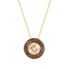 Nomination AUREA Halskette aus 925er Silber (vergoldet) mit Scheibenanhaenger (gross), mit Cubic Zirkonia besetzt (024_CHAMPAGNE) 145711/024