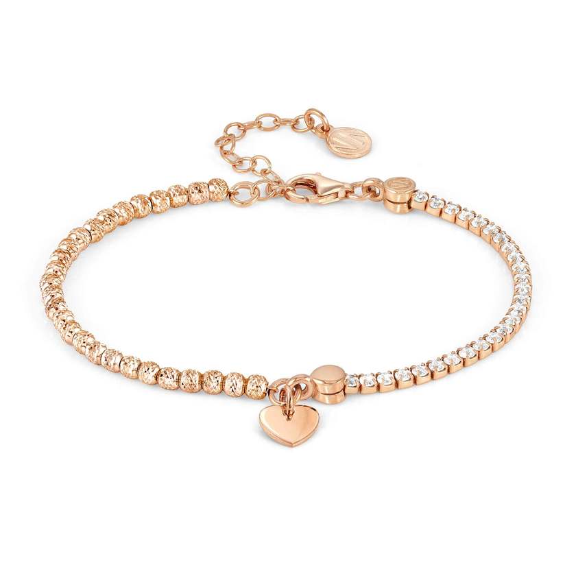 Nomination CHIC&CHARM CELEBRATION EDITION Kombi-Armband aus 925er Silber, halb mit Cubic Zirkonia besetzt, dazu Charm-Anhaenger (087_(Herz, Rosegold)) 148616/087