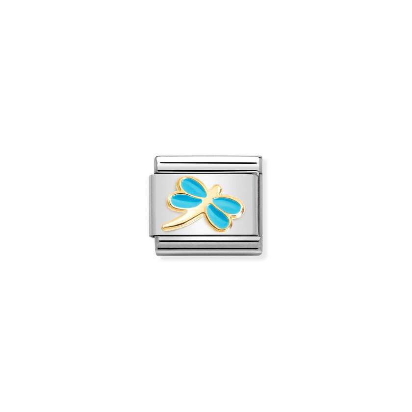 Nomination COMPOSABLE CLASSIC SYMBOLE aus Edelstahl, mit Emaille und 18Kt Gold verziert, (58_(Libelle, Tuerkis)) 030285/58