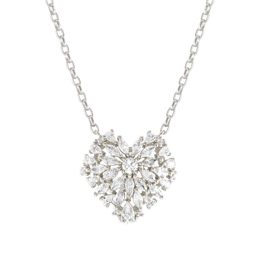 Nomination RAYOFLIGHT Halskette (L: 46cm) aus 925er Silber, dazu mit Cubic Zirkonia besetzter Anhaenger (004_Herz) 240203/004