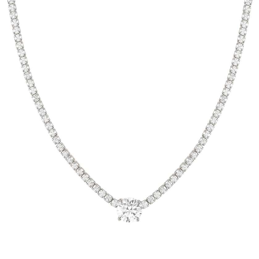 Nomination CHIC&CHARM JOYFUL Tennis-Halskette aus 925er Silber, mit Cubic Zirkonia besetzt, dazu mittiger Zirkoniastein (010_(Silber)) 148633/010
