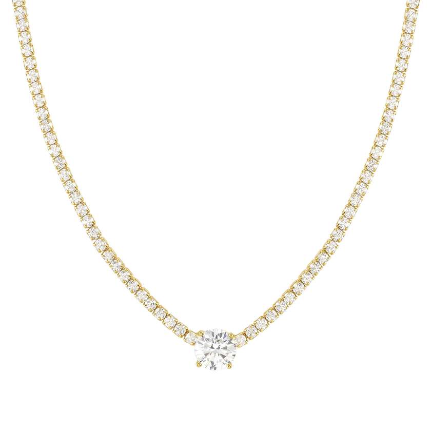 Nomination CHIC&CHARM JOYFUL Tennis-Halskette aus 925er Silber, mit Cubic Zirkonia besetzt, dazu mittiger Zirkoniastein (012_(Gelb vergoldet)) 148633/012