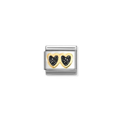 Nomination COMPOSABLE CLASSIC GLITTER SYMBOLE Element aus Edelstahl, mit 18Kt-Gelbgold und Emaille verziert (14_(doppeltes Herz, Schwarz)) 030220/14