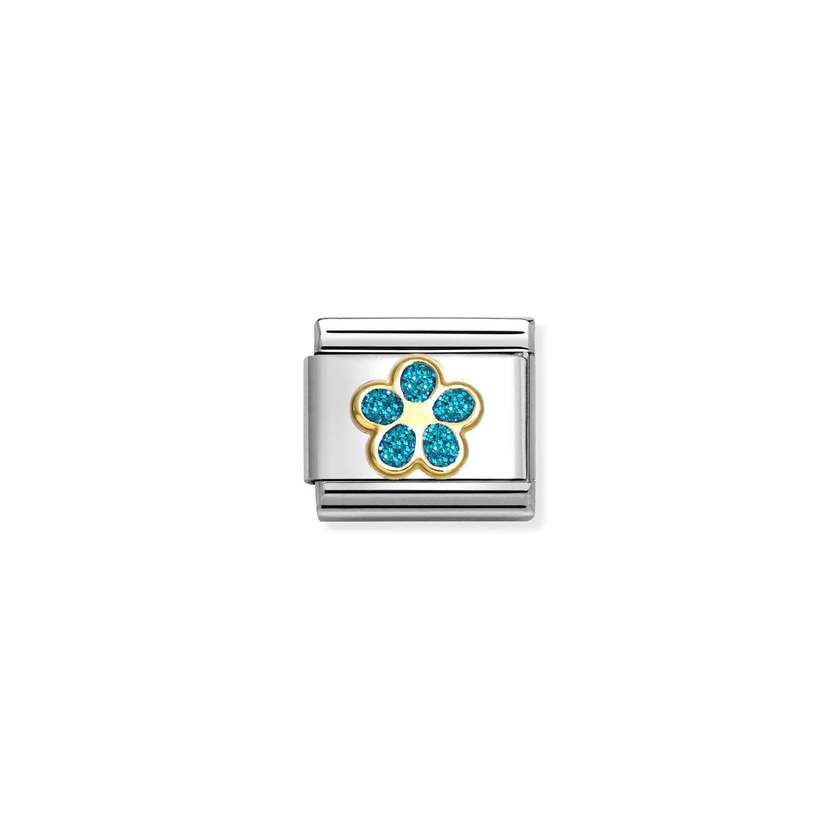 Nomination COMPOSABLE CLASSIC GLITTER SYMBOLE Element aus Edelstahl, mit 18Kt-Gelbgold und Emaille verziert (16_(Blume, Blau)) 030220/16