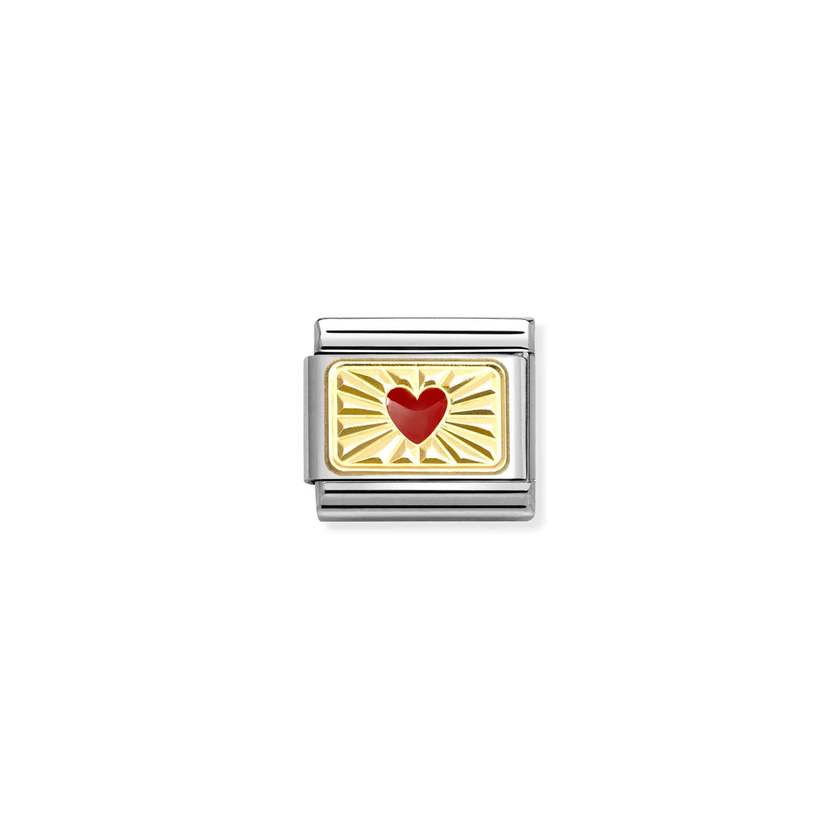Nomination COMPOSABLE CLASSIC PLAETTCHEN Edelstahl, Email und 18k gold (58_(rotes Herz, diamantiert)) 030284/58