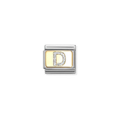 Nomination COMPOSABLE CLASSIC GLITZER-BUCHSTABEN Element aus Edelstahl, mit Emaille und 18kt Gelbgold verziert (04_D) 030291/04