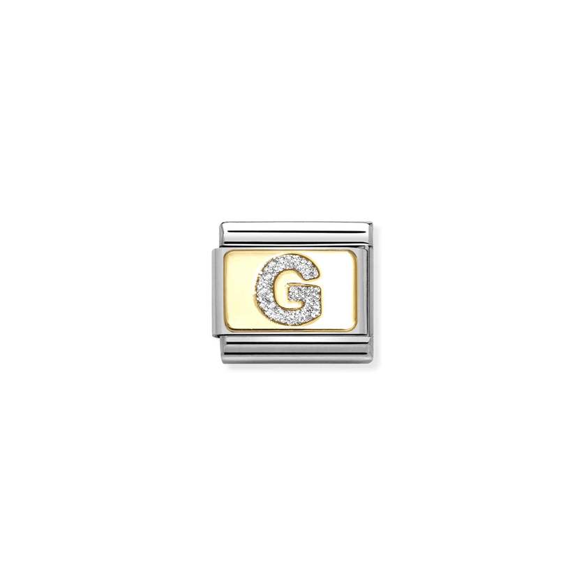 Nomination COMPOSABLE CLASSIC GLITZER-BUCHSTABEN Element aus Edelstahl, mit Emaille und 18kt Gelbgold verziert (07_G) 030291/07