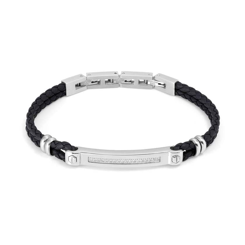 Nomination MANVISION Kunstleder-Armband (Schwarz), dazu mit Cubic Zirkonia verzierte Plakette (001_WEISS) 133001/001