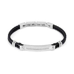 Nomination MANVISION Kunstleder-Armband (Schwarz), dazu mit Cubic Zirkonia verzierte Plakette (001_WEISS) 133001/001