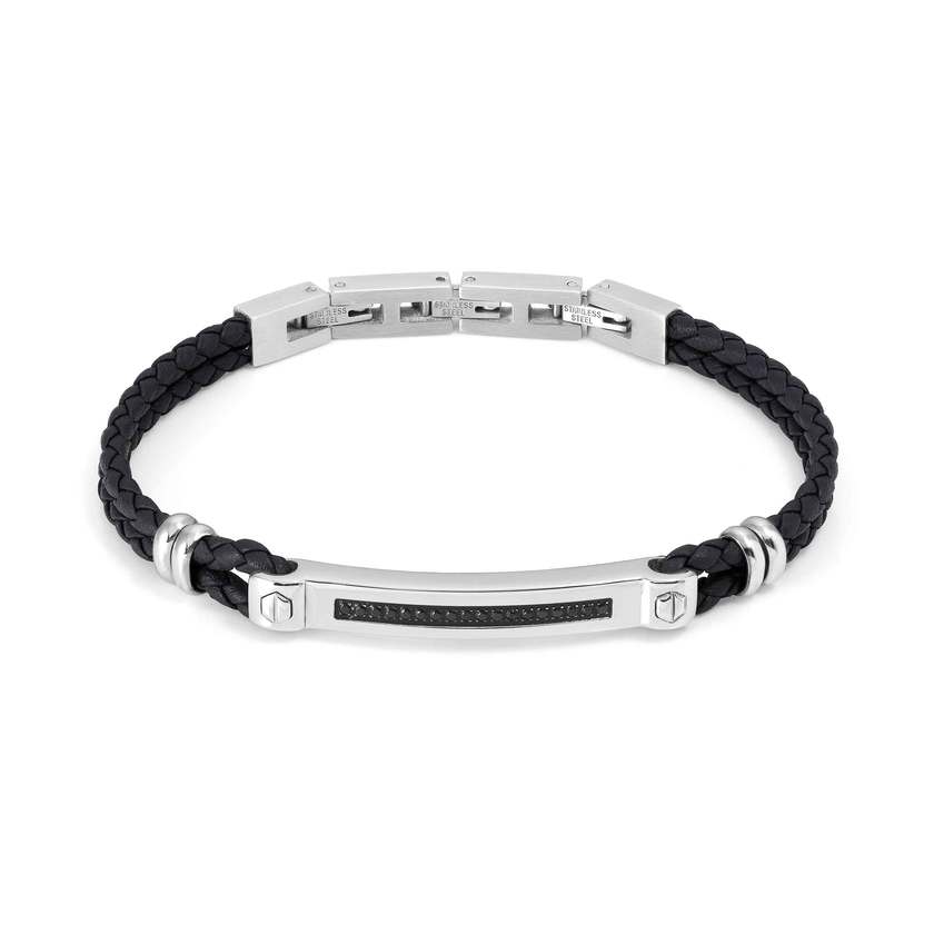 Nomination MANVISION Kunstleder-Armband (Schwarz), dazu mit Cubic Zirkonia verzierte Plakette (007_SCHWARZ) 133001/007