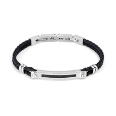 Nomination MANVISION Kunstleder-Armband (Schwarz), dazu mit Cubic Zirkonia verzierte Plakette (007_SCHWARZ) 133001/007