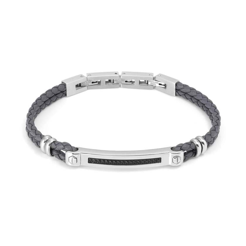 Nomination MANVISION Kunstleder-Armband (Grau), dazu mit Cubic Zirkonia verzierte Plakette (007_SCHWARZ) 133002/007