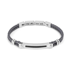 Nomination MANVISION Kunstleder-Armband (Grau), dazu mit Cubic Zirkonia verzierte Plakette (007_SCHWARZ) 133002/007
