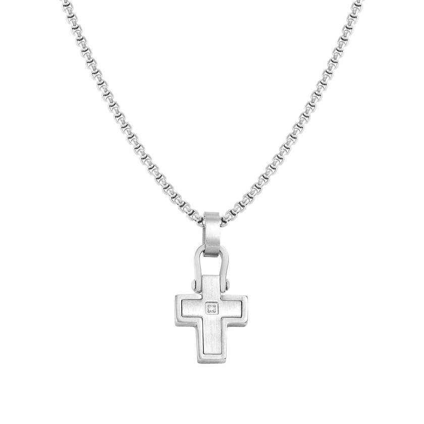 Nomination MANVISION Halskette aus Edelstahl, dazu mit Cubic Zirkonia verzierter Kreuz-Anhaenger (001_WEISS) 133005/001