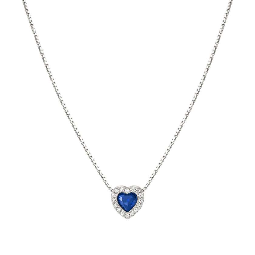 Nomination ALLMYLOVE Halskette aus 925er Silber, dazu 1 mit Cubic Zirkonia besetzter Herz-Anhaenger (012_BLAU) 240302/012