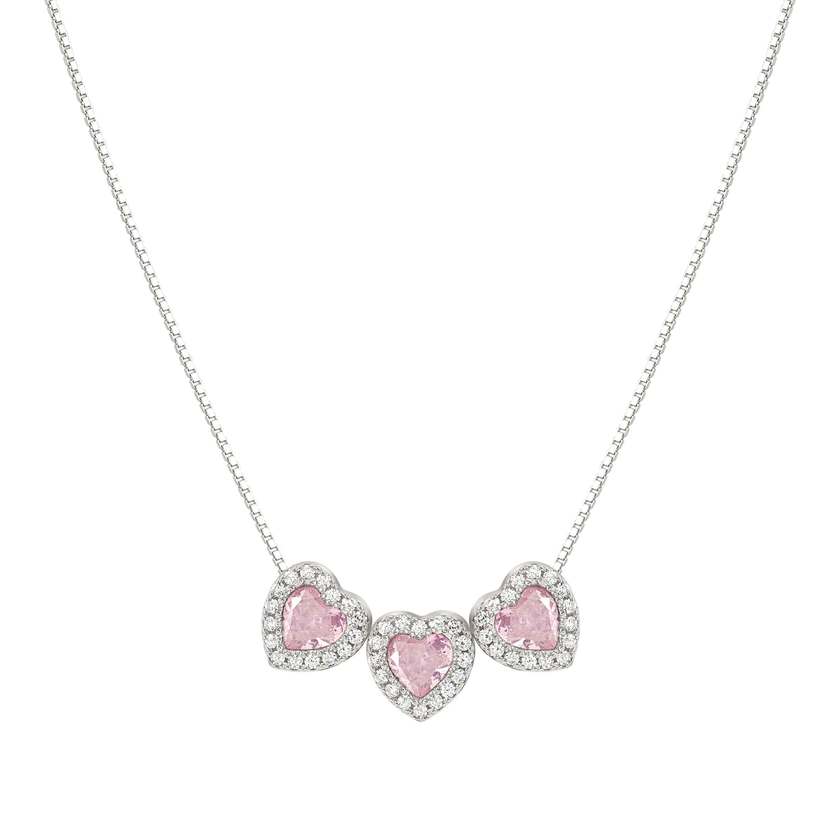 Nomination ALLMYLOVE Halskette aus 925er Silber, dazu 3 mit Cubic Zirkonia besetzte Herz-Anhaenger (002_ROSA) 240303/002