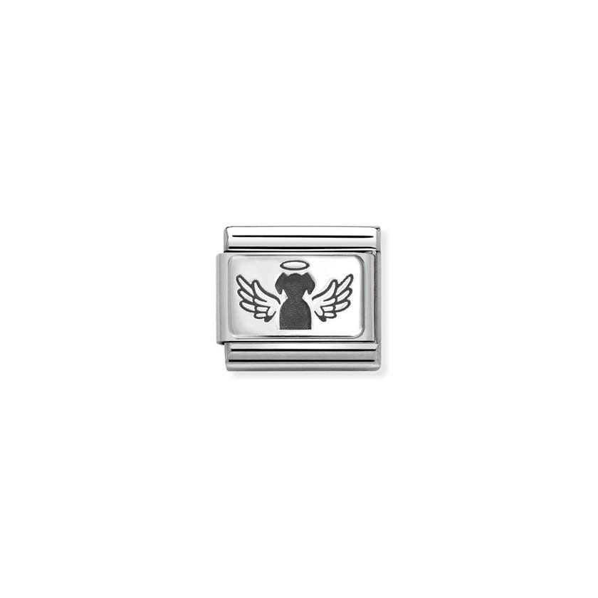 Nomination COMPOSABLE CLASSIC PLATTEN Element aus Edelstahl, mit 925er Silber verziert (46_(gefluegelter Hund)) 330111/46