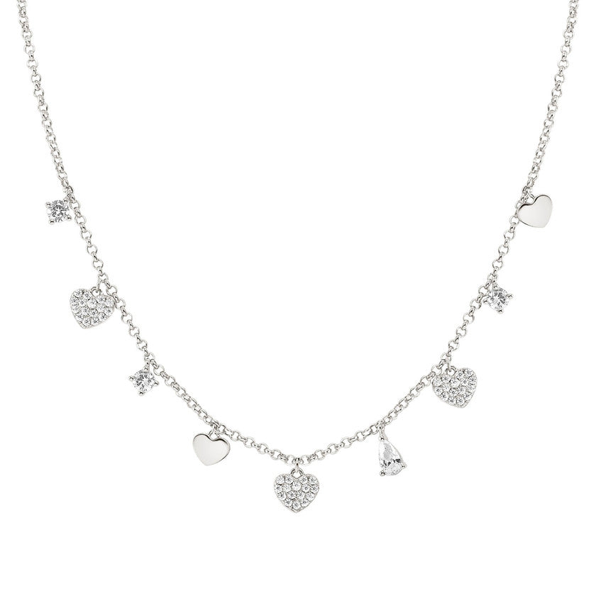 Nomination LUCENTISSIMA Halskette aus 925er Silber, mit Charm-AnhÃ¤ngern und Cubic Zirkonia-PavÃ©s verziert (001_Silbernes Herz) 240703/001