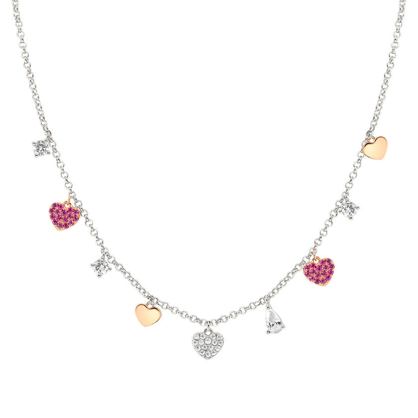 Nomination LUCENTISSIMA Halskette aus 925er Silber, mit Charm-AnhÃ¤ngern und Cubic Zirkonia-PavÃ©s verziert (002_Rose vergoldetes Herz) 240703/002