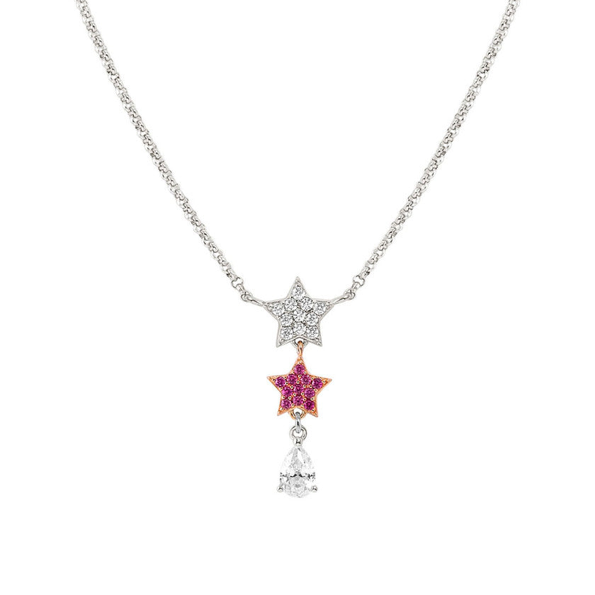 Nomination LUCENTISSIMA Y-Kette aus 925er Silber, mit Cubic Zirkonia-Anhaengern in Pavefassung verziert (033_(Stern, Rose)) 240704/033