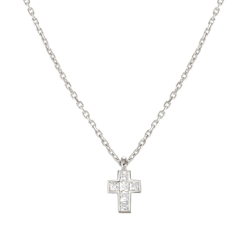 Nomination CARISMATICA Halskette aus 925er Silber, dazu Kreuz-Anhaenger (klein), mit Cubic Zirkonia besetzt (031_(Weiss, Silber)) 240904/031