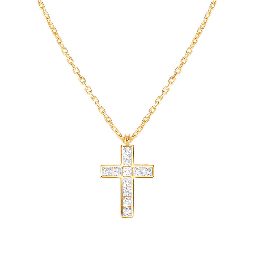 Nomination CARISMATICA Halskette aus 925er Silber (vergoldet), dazu Kreuz-Anhaenger (gross), mit Cubic Zirkonia besetzt (001_WEISS) 240913/001