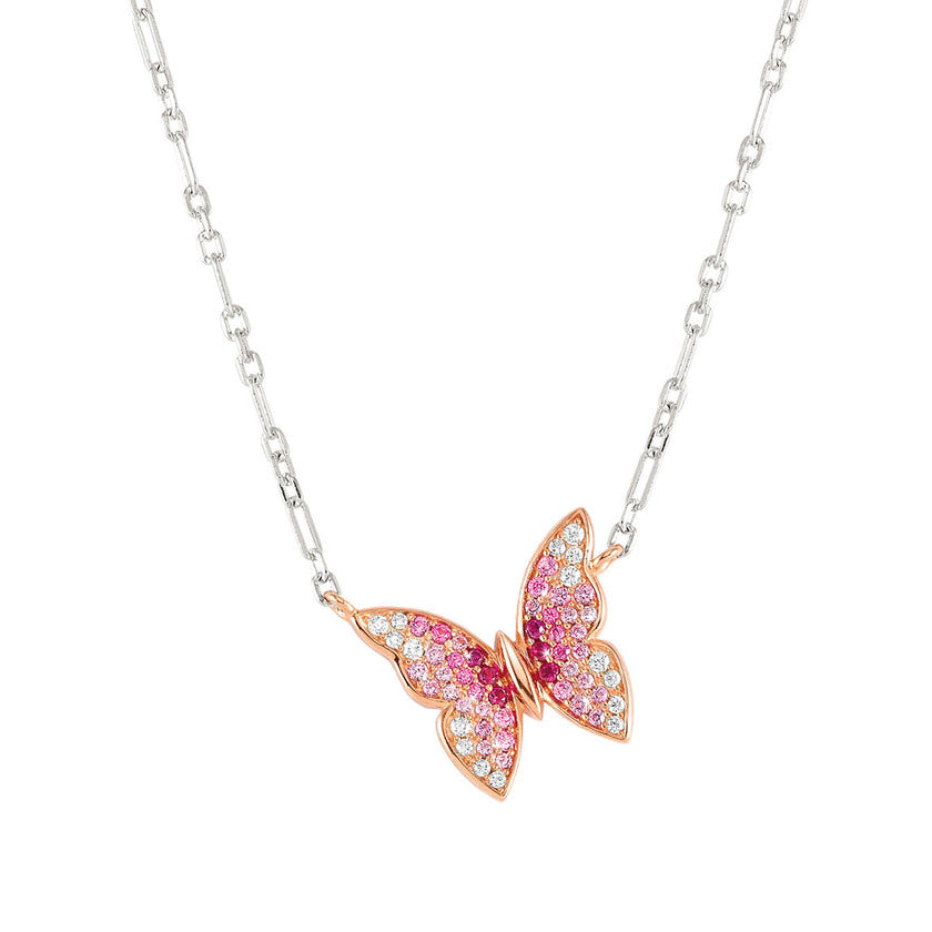 Nomination CRYSALIS Halskette aus 925er Silber, dazu Anhaenger, rosevergoldet und mit Cubic Zirkonia besetzt (040_(Schmetterling)) 241103/040