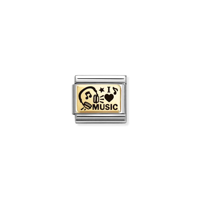 Nomination COMPOSABLE CLASSIC PLATTEN Element aus Edelstahl, mit 18Kt Gelbgold verziert (46_(I Love Music)) 030166/46