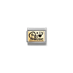 Nomination COMPOSABLE CLASSIC PLATTEN Element aus Edelstahl, mit 18Kt Gelbgold verziert (46_(I Love Music)) 030166/46