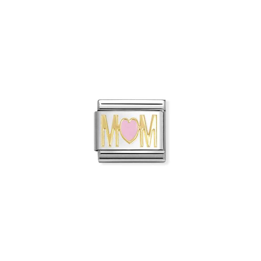 Nomination COMPOSABLE CLASSIC SYMBOLE Element aus Edelstahl, mit 18Kt Gelbgold und Emaille verziert, (84_(MOM Herz, Rosa)) 030272/84