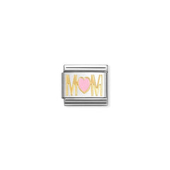 Nomination COMPOSABLE CLASSIC SYMBOLE Element aus Edelstahl, mit 18Kt Gelbgold und Emaille verziert, (84_(MOM Herz, Rosa)) 030272/84
