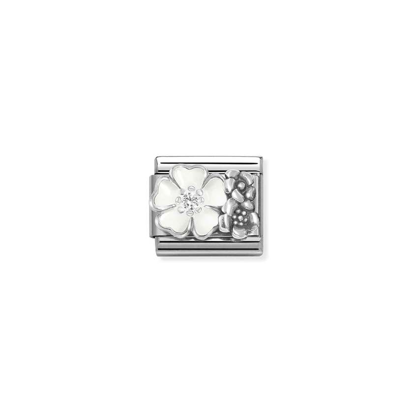 Nomination COMPOSABLE CLASSIC Element aus Edelstahl, mit Emaille und Symbolen aus 925er Silber (oxydiert) verziert (01_(weisse Blume)) 330325/01